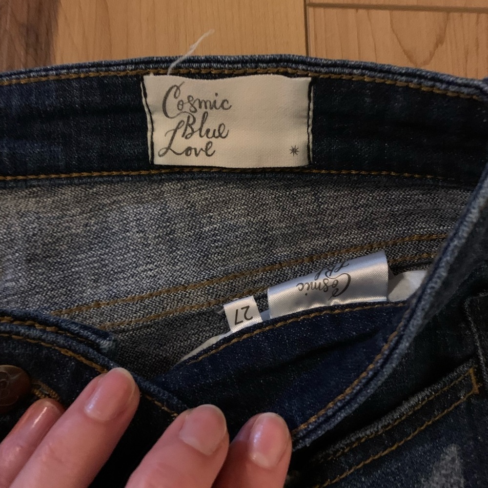 Cosmic Blue Love Distressed Jeans